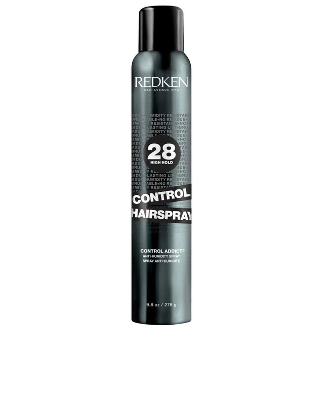 Redken 28 High Hold Control Hairspray for all hair types and textures, offering strong, all-day hold without stiffness or flakes.