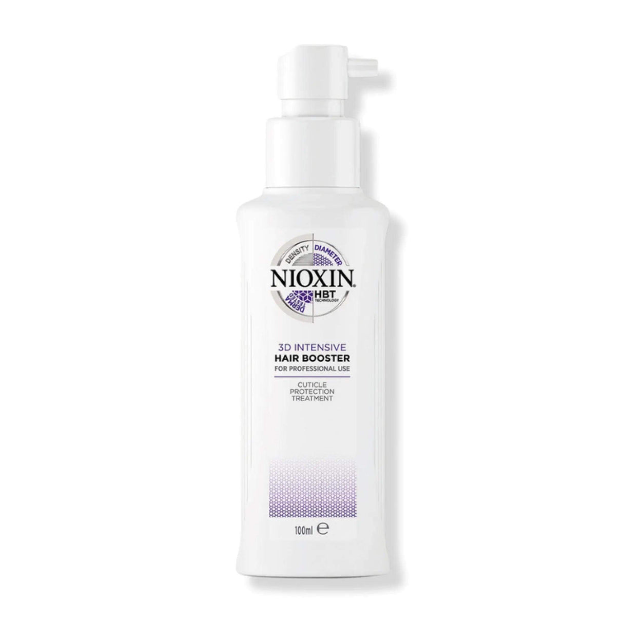 Nioxin 3D Intensive Care Hair Booster bottle for thinning hair, protects against cuticle damage, ideal for receding hairlines.