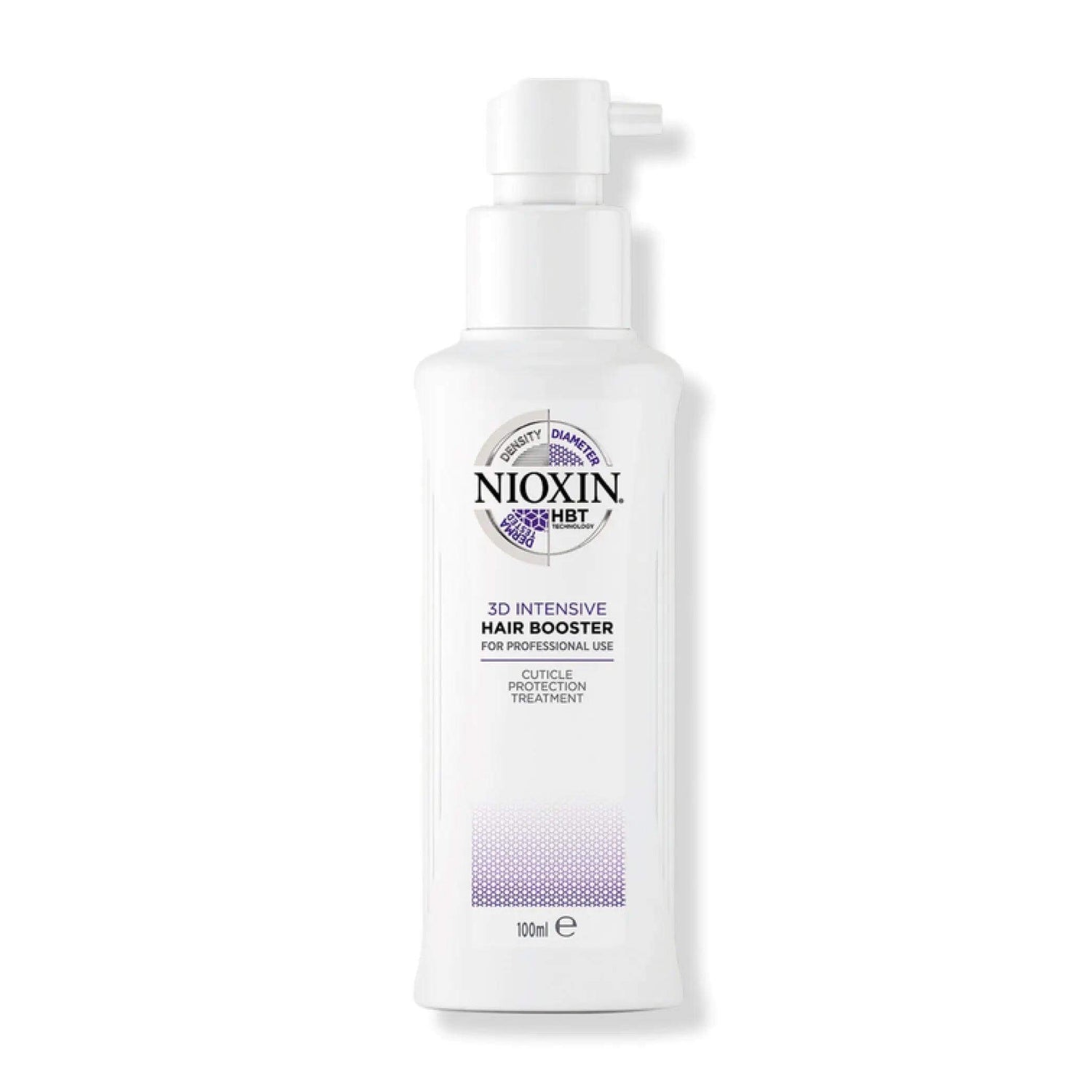 Nioxin 3D Intensive Care Hair Booster bottle for thinning hair, protects against cuticle damage, ideal for receding hairlines.