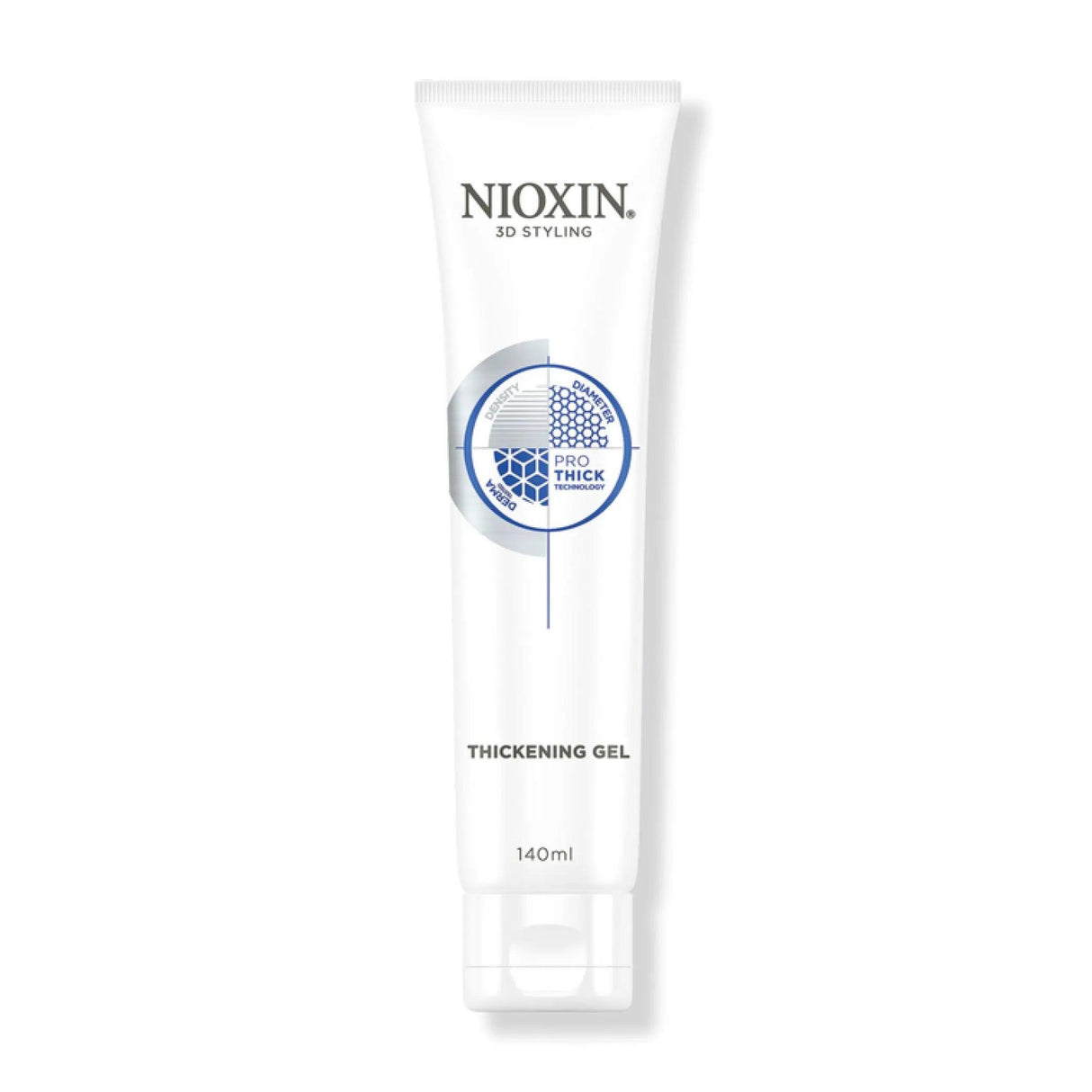 Nioxin 3D Styling Thickening Gel tube providing strong hold and volume for smooth, fuller-looking hair, 140ml