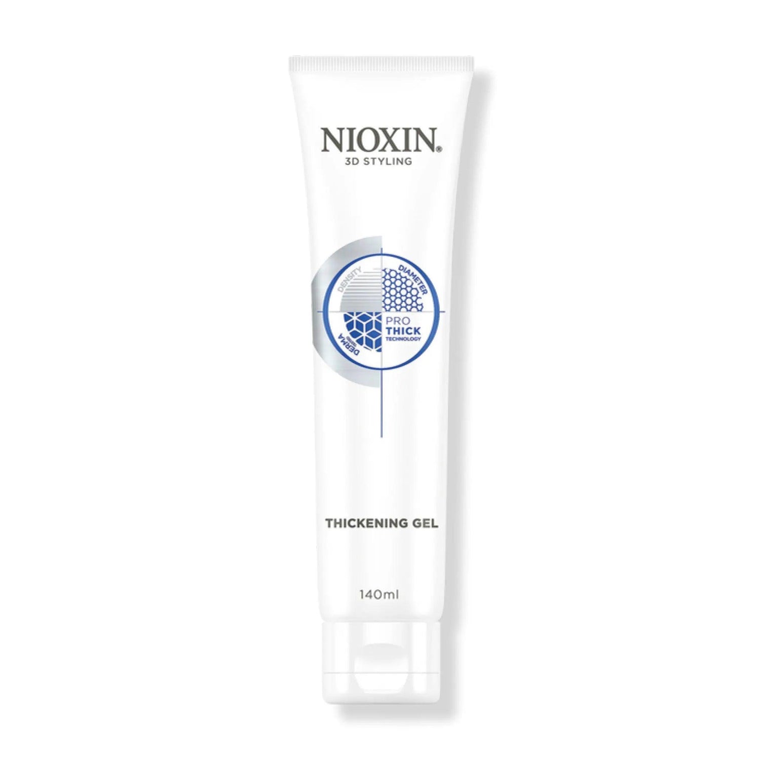 Nioxin 3D Styling Thickening Gel tube providing strong hold and volume for smooth, fuller-looking hair, 140ml