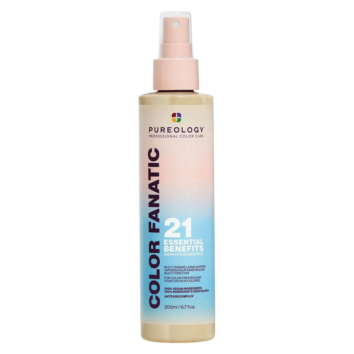 Pureology Colour Fanatic Leave-in Treatment Spray with AntiFade Complex for colour-treated hair, offering 21 essential benefits.
