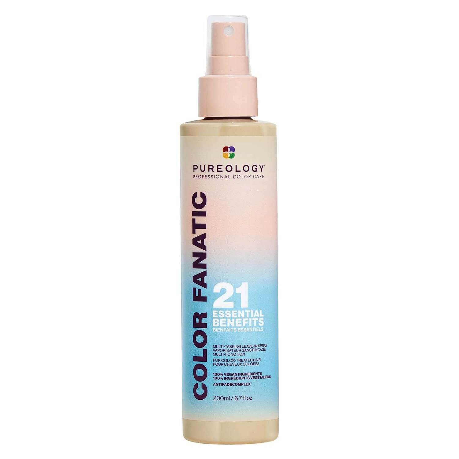 Pureology Colour Fanatic Leave-in Treatment Spray with AntiFade Complex for colour-treated hair, offering 21 essential benefits.