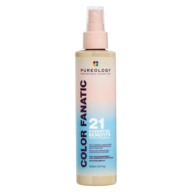 Pureology Colour Fanatic Leave-in Treatment Spray with AntiFade Complex for colour-treated hair, offering 21 essential benefits.
