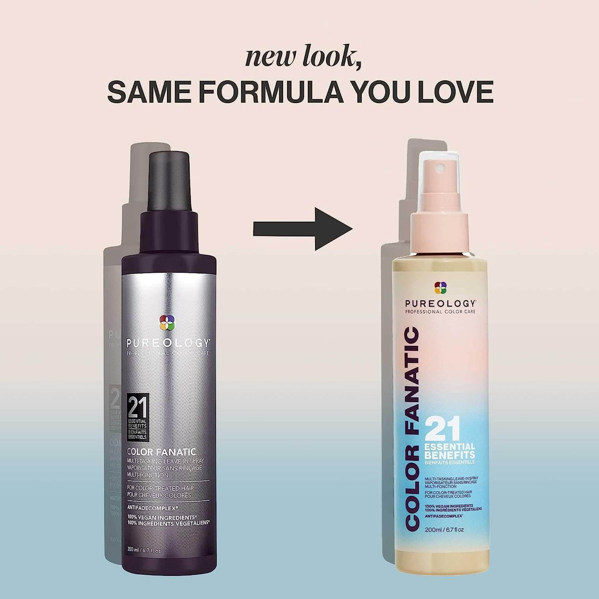 Pureology Colour Fanatic Leave-in Treatment Spray new packaging with AntiFade Complex for color-treated hair.