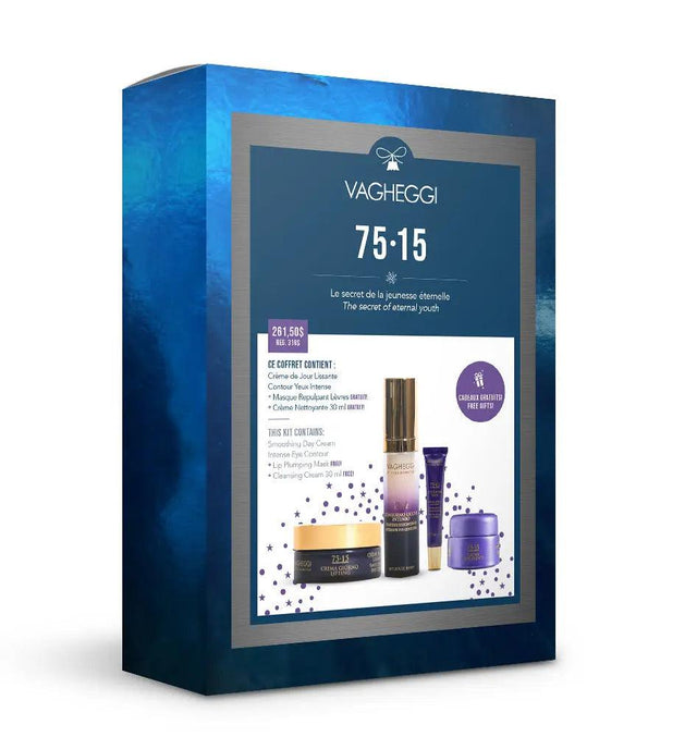 75-15 Christmas Gift Set with Smoothing Day Cream, Intense Eye Contour, Lip Plumping Mask, Cleansing Cream - 30 ml