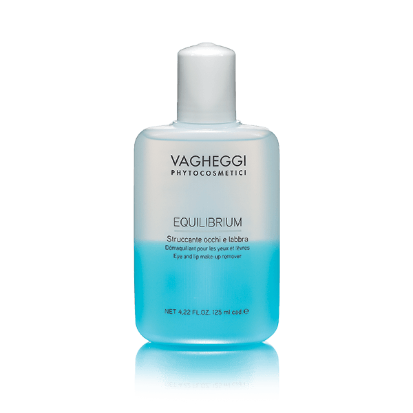 Vagheggi Equilibrium eye and lip makeup remover, dual-phase formula with aloe extracts, 125 ml bottle.