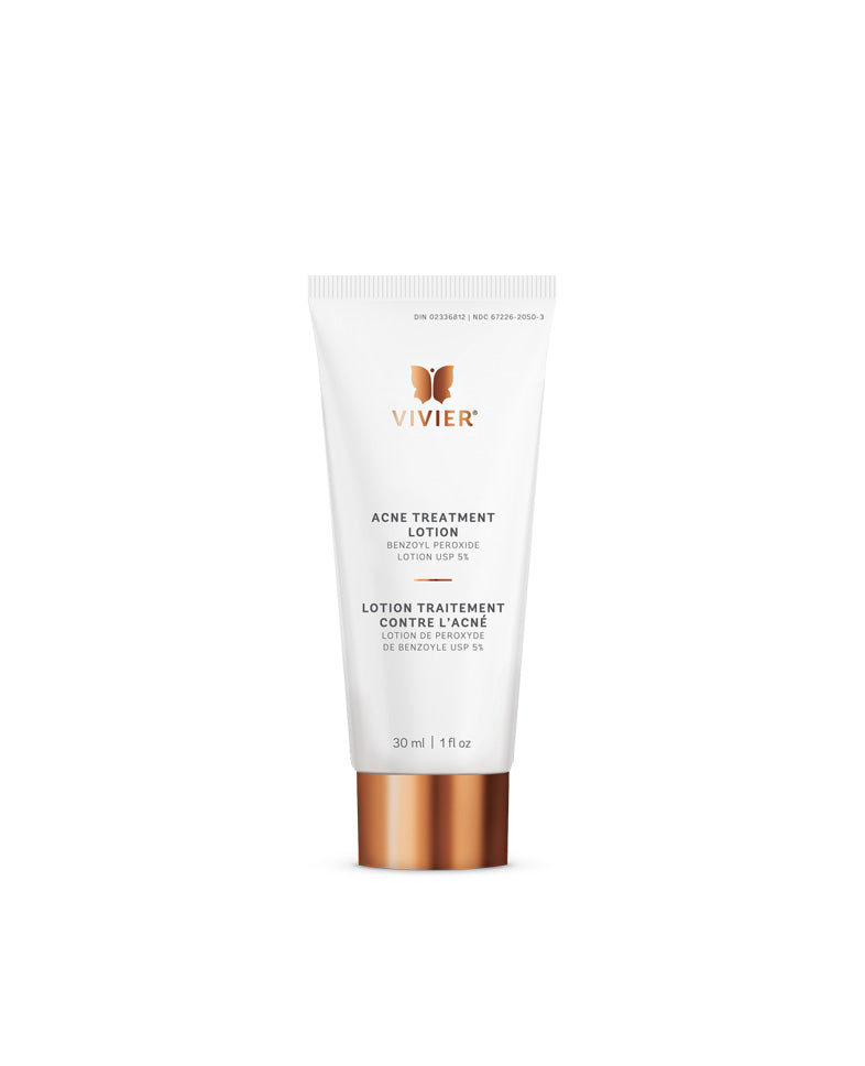 Vivier Acne Treatment Lotion with 5% Benzoyl Peroxide for acne-prone skin, clears breakouts and blackheads, 30ml tube.