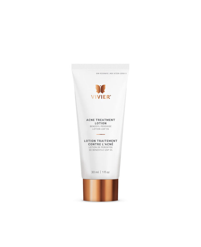 Vivier Acne Treatment Lotion with 5% Benzoyl Peroxide for acne-prone skin, clears breakouts and blackheads, 30ml tube.