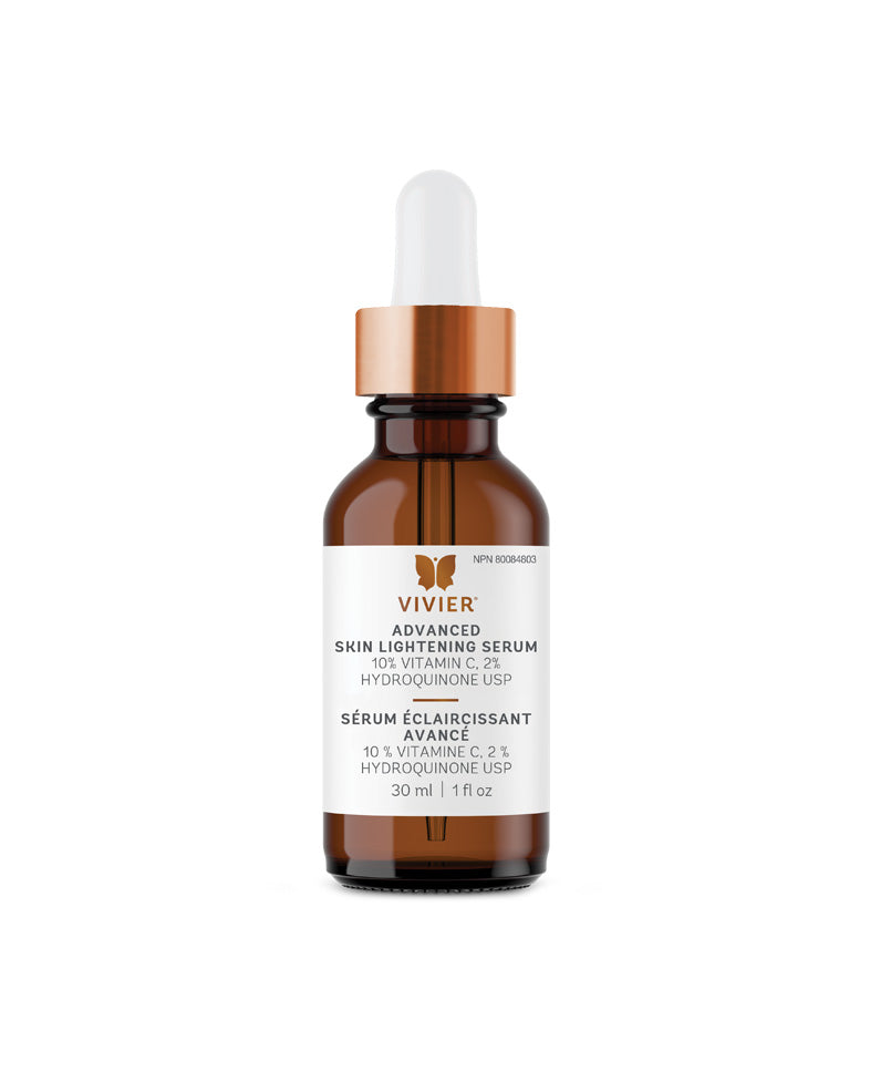 Vivier Advanced Skin Lightening Serum with 2% Hydroquinone and 10% Vitamin C for reducing dark spots and fine lines.