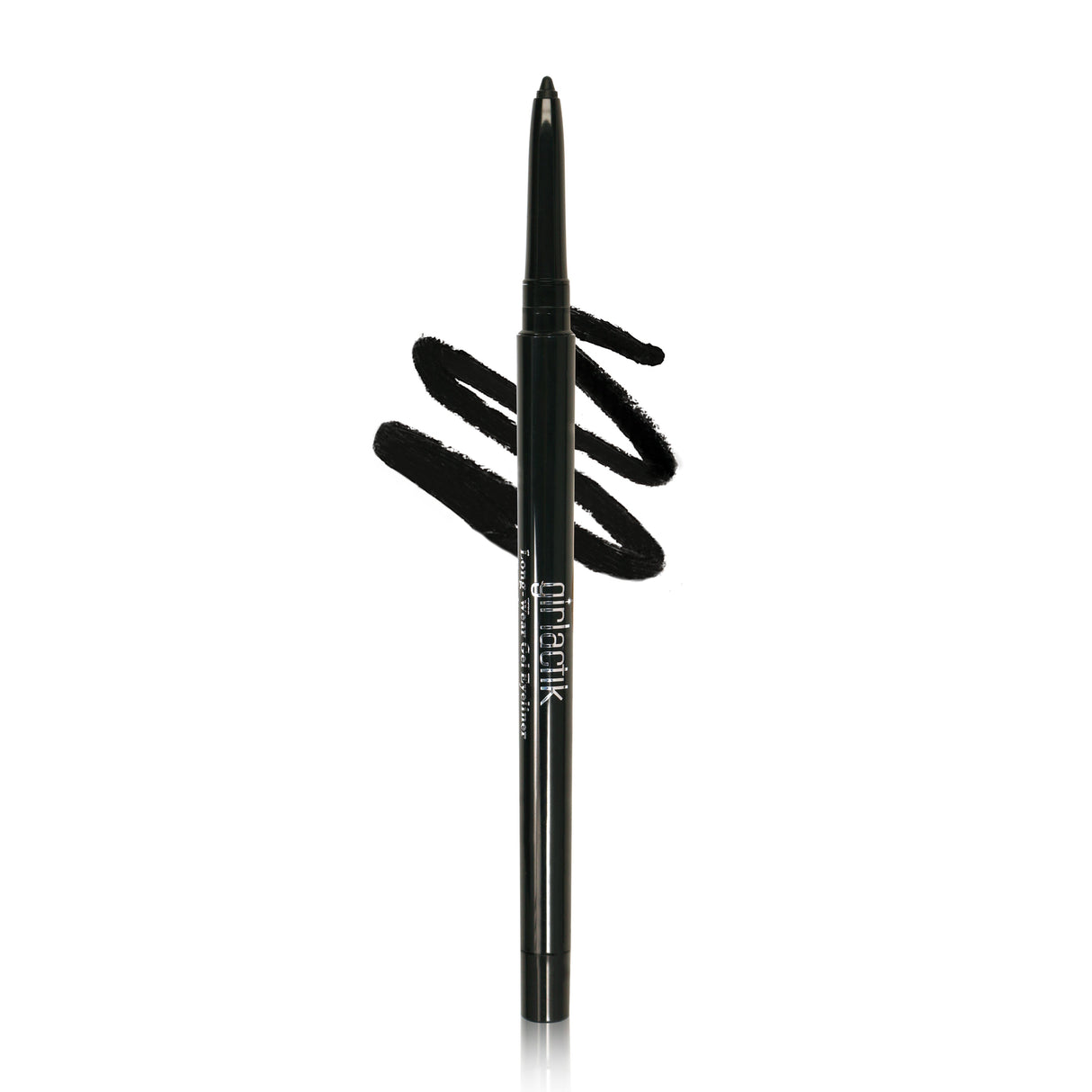 Long-Wear Gel Eyeliner in matte black with a creamy, waterproof formula. Includes built-in sharpener for precise eye lining.