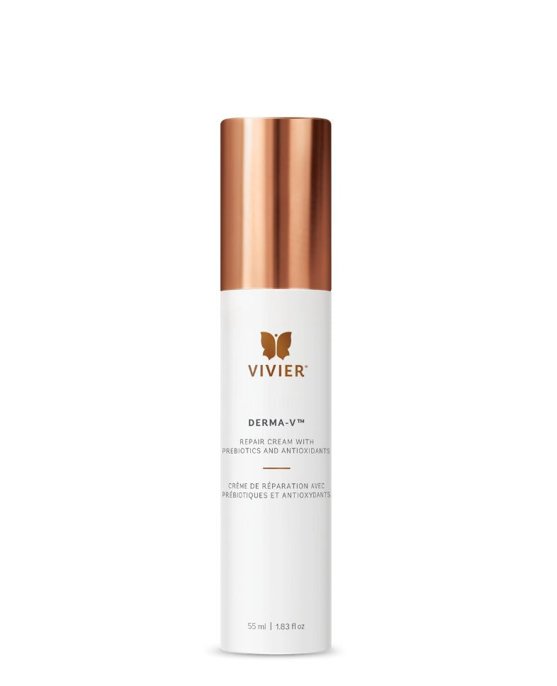 Vivier DERMA-V™ repair cream with prebiotics and antioxidants in a sleek bottle. Enhances hydration and skin barrier function.