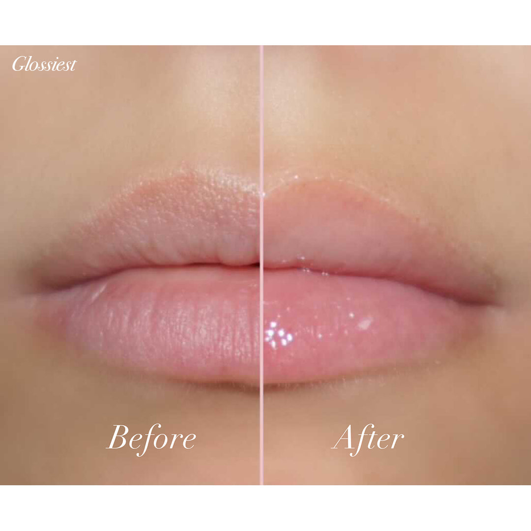 Before and after of lips using Jello Gloss Balm, showing enhanced gloss and hydration. - Girlactik cosmetics
