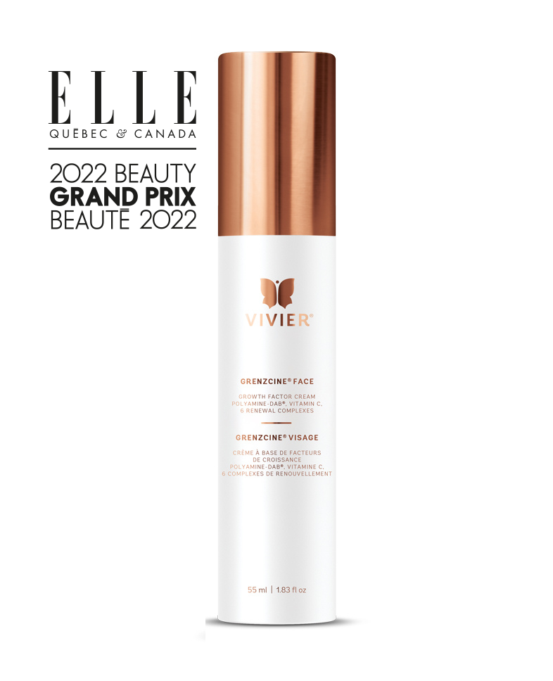 Vivier GrenzCine Face cream, award-winning for anti-aging, boosts collagen and elasticity with growth factors and vitamin C.