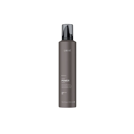 K.Finish Power Strong Hold Mousse bottle, providing strong hold with UV protection, volume, and shine for all hair types.