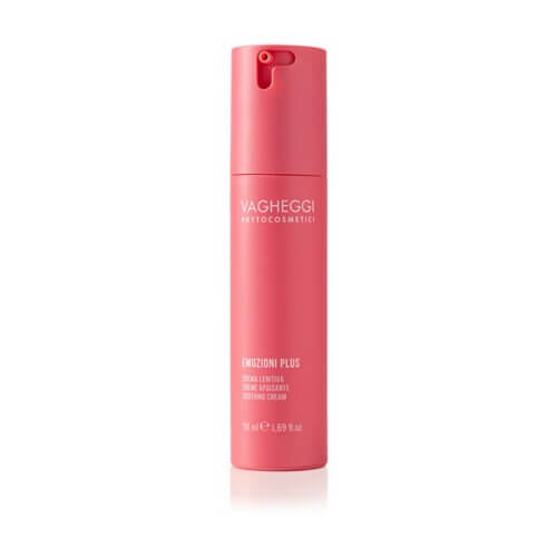 Emozioni Plus Soothing Cream 50ml bottle with turmeric, shea butter, beta-glucan for stress-free skin.