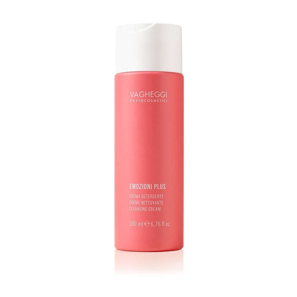Emozioni Plus Cleansing Cream 200ml bottle with turmeric and blueberry extracts for gentle skin cleansing.