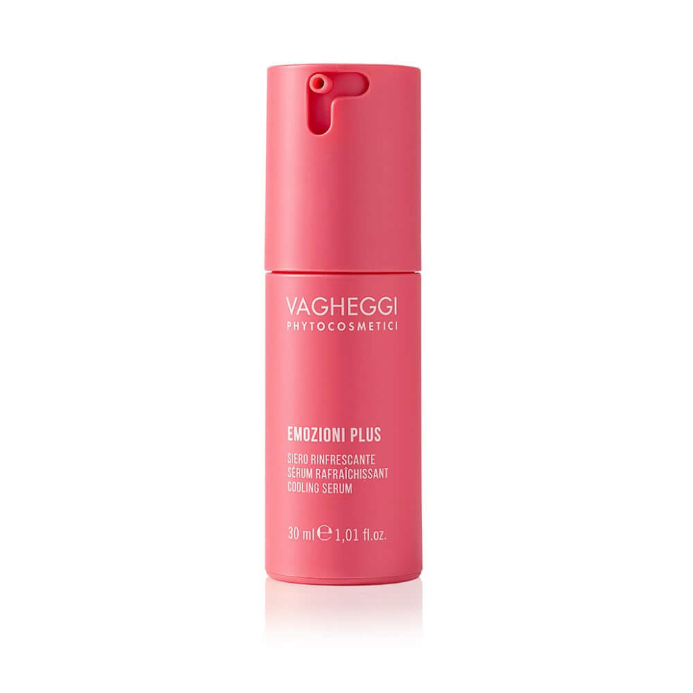 Emozioni Plus Cooling Serum by Vagheggi, 30 ml bottle, provides instant freshness, calms skin, ideal for makeup foundation.