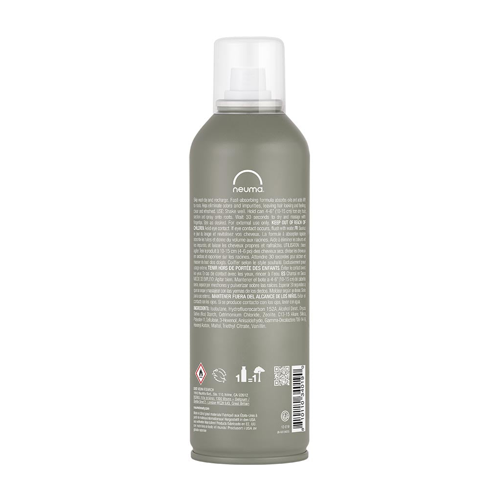 Re Neu Dry Shampoo bottle with talc-free formula for absorbing oils and adding volume, featuring a refreshing Coconut Kalette aroma.