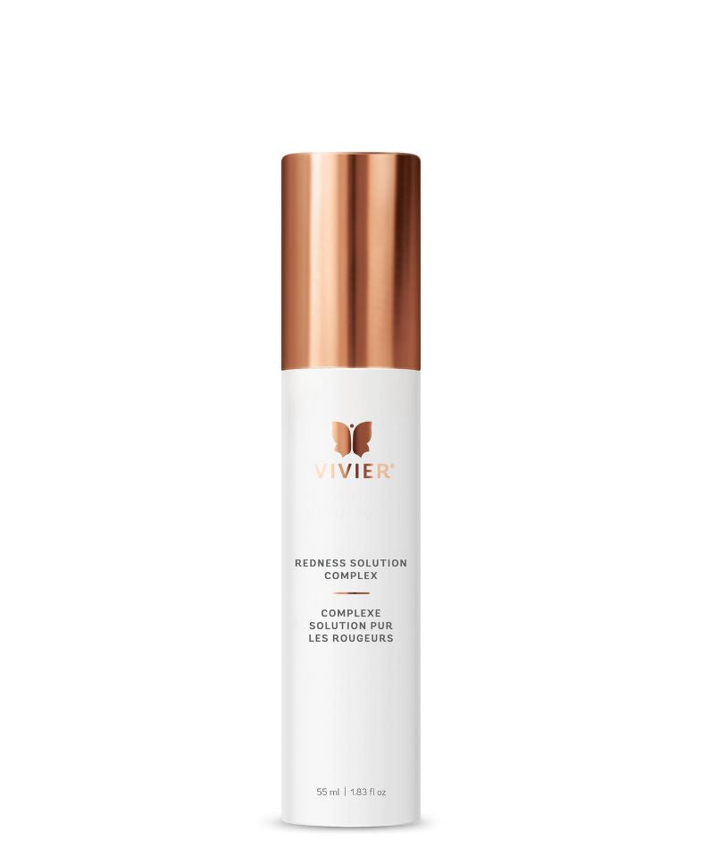 Vivier Redness Solution Complex bottle for soothing anti-aging skincare with hexamidine and red algae extract for all skin types.