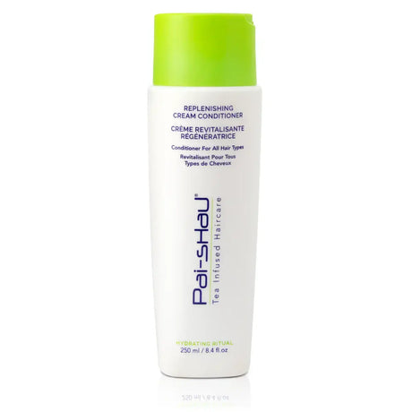 Replenishing Cream Conditioner bottle with green cap, 250ml size for hydrating dull hair, featuring amino acids and oat proteins.
