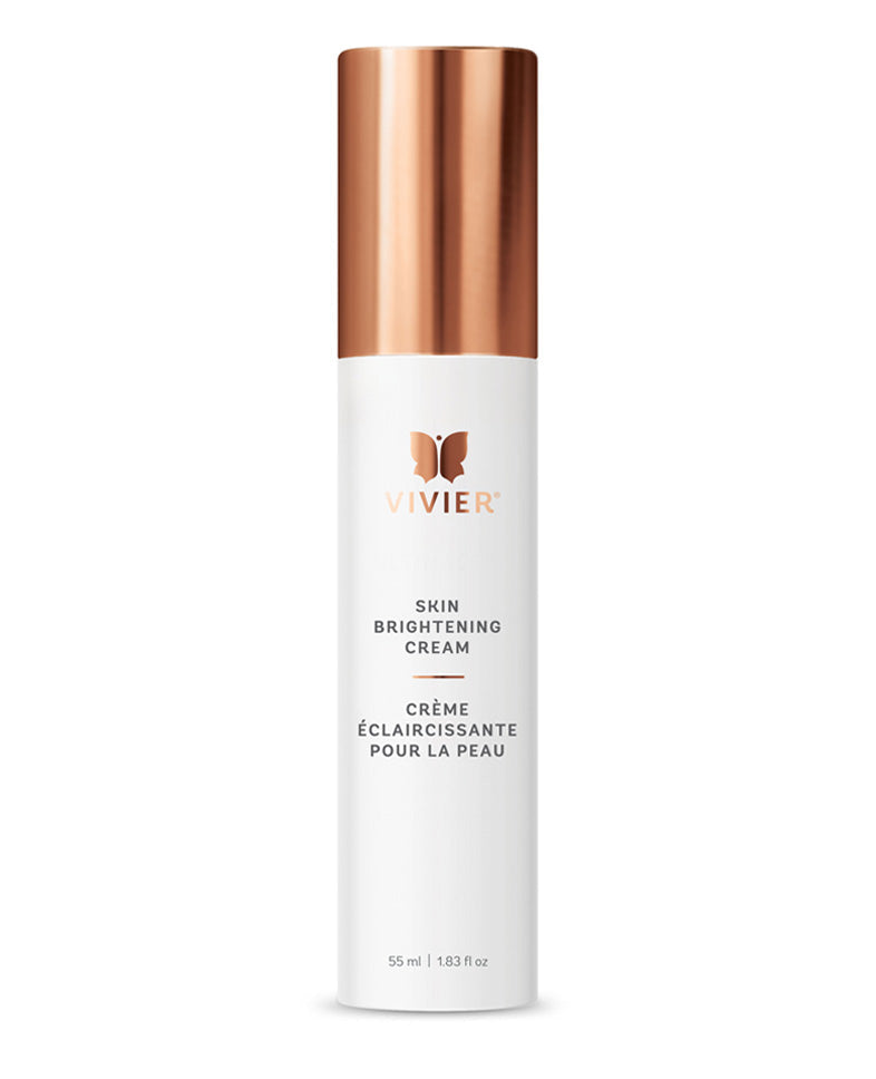 Vivier Skin Brightening Cream bottle, non-Hydroquinone formula with Arbutin and Resorcinol for even skin tone and texture.