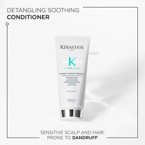 Kerastase Symbiose Fondant Apaisant Essentiel conditioner for soothing sensitive scalp and hydrating hair, suitable for all textures.