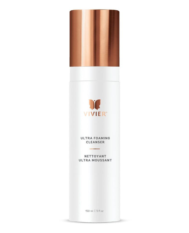 Alt Tag: Vivier Ultra Foaming Cleanser bottle, enriched with Vitamin C, Citric Acid, and Glycerin for brightening and hydrating skin care.