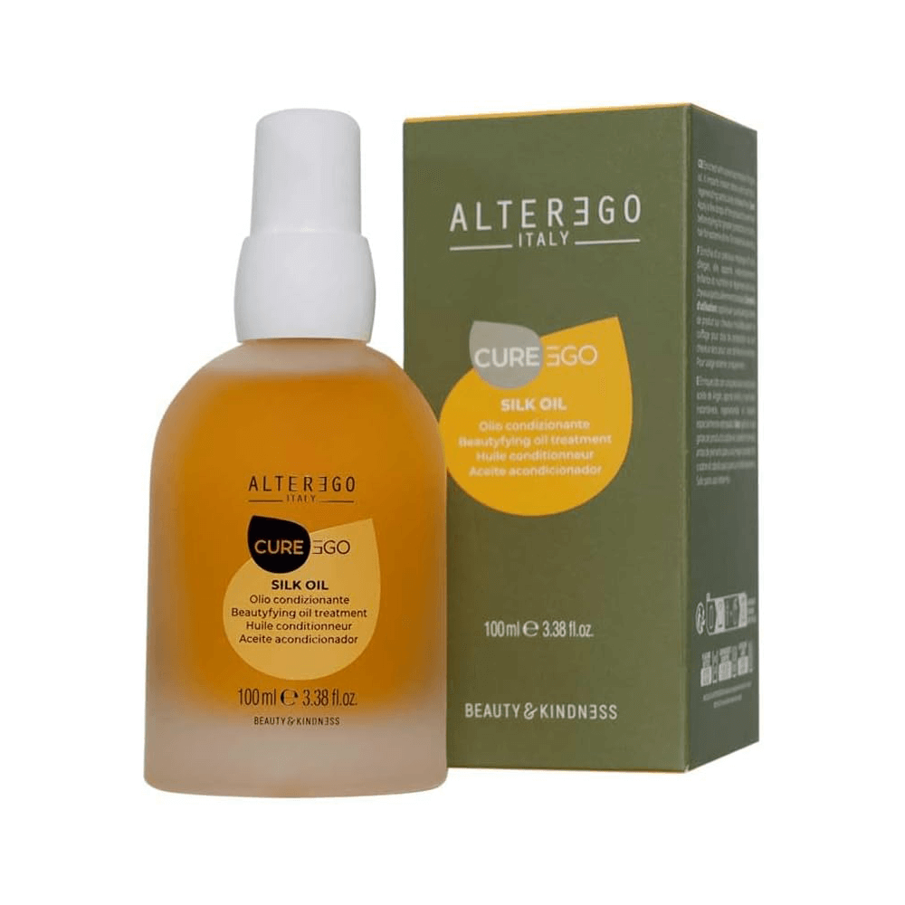 Silk Oil Blend Conditioning Oil bottle and packaging for managing frizzy hair, infused with Argan oil for softness and shine.