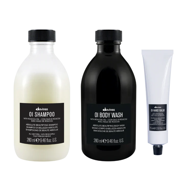Davines OI Lifestyle Gift Set with OI Shampoo, OI Body Wash, and OI Hand Balm for hair and body care