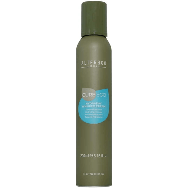 Alter Ego Italy hydrating whipped cream for all hair types, 200ml mousse, paraben-free, enhances softness and shine.