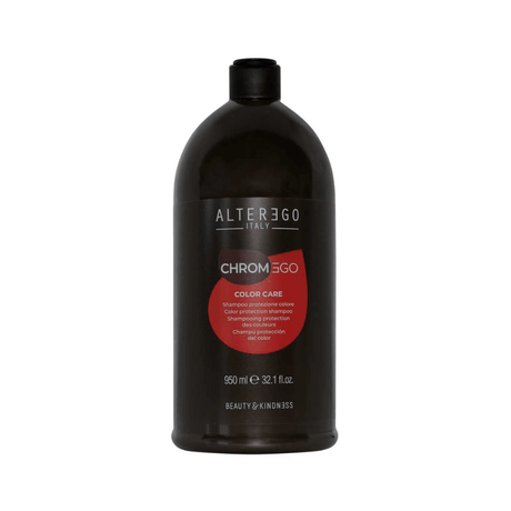 950ml bottle of Alter Ego Italy ChromEgo Color Care Shampoo for vibrant, shiny hair with organic Argan oil, free from harsh chemicals.