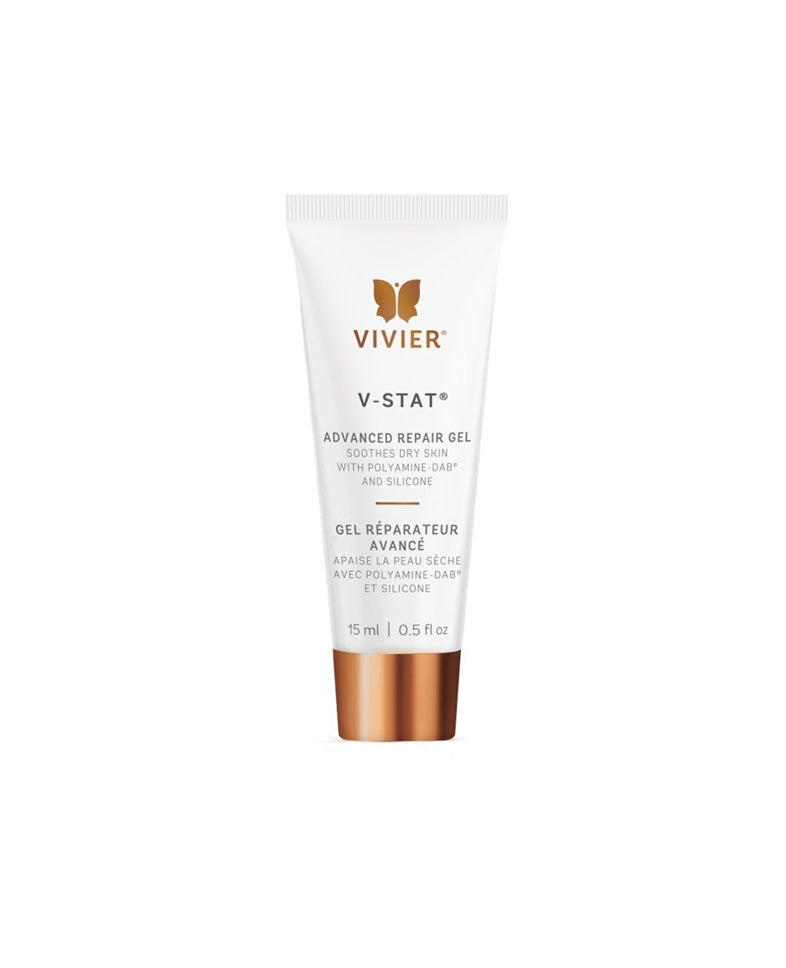 Vivier V-STAT Advanced Repair Gel tube for scar treatment and post-procedure care, suitable for all skin types.