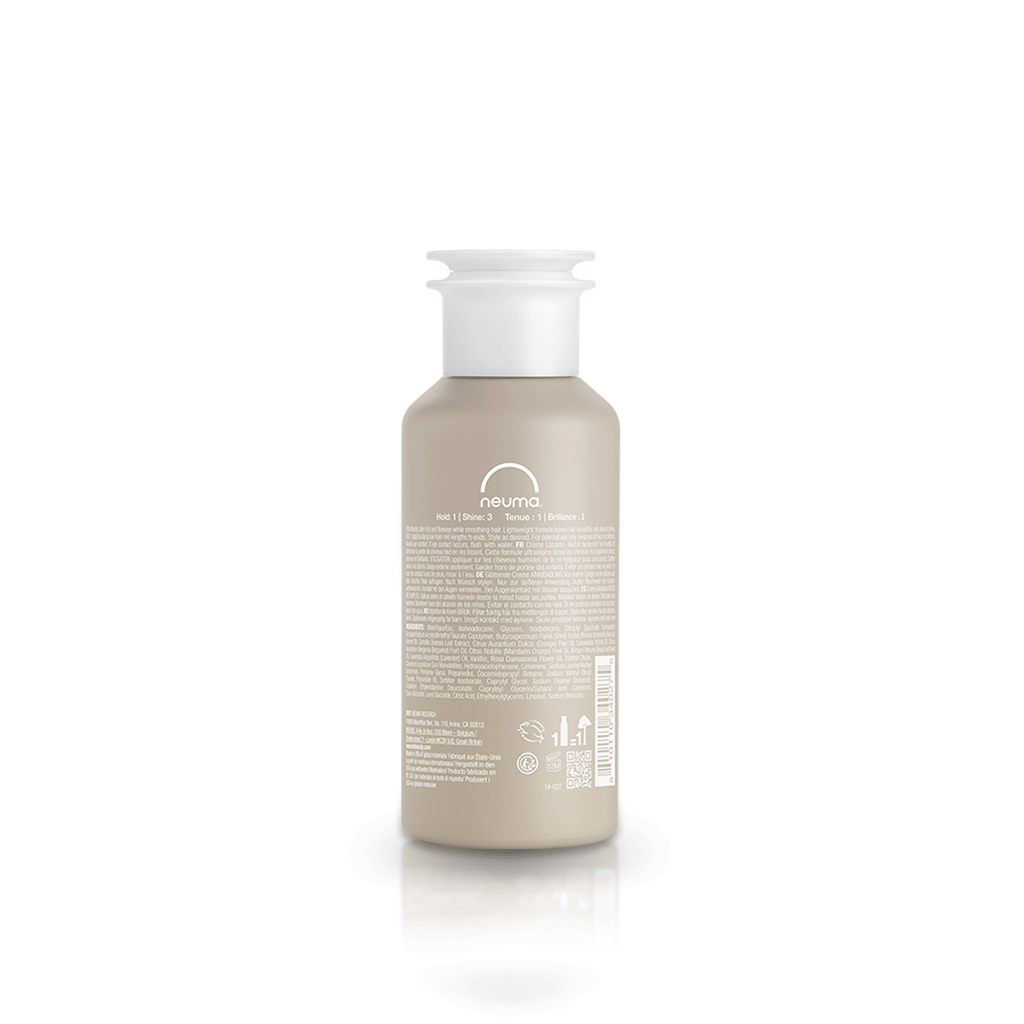 Neu Styling Smoothing Crème bottle for taming frizz, smooths hair with lavender, mandarin, vanilla scent. Alcohol-free, shine level 3.
