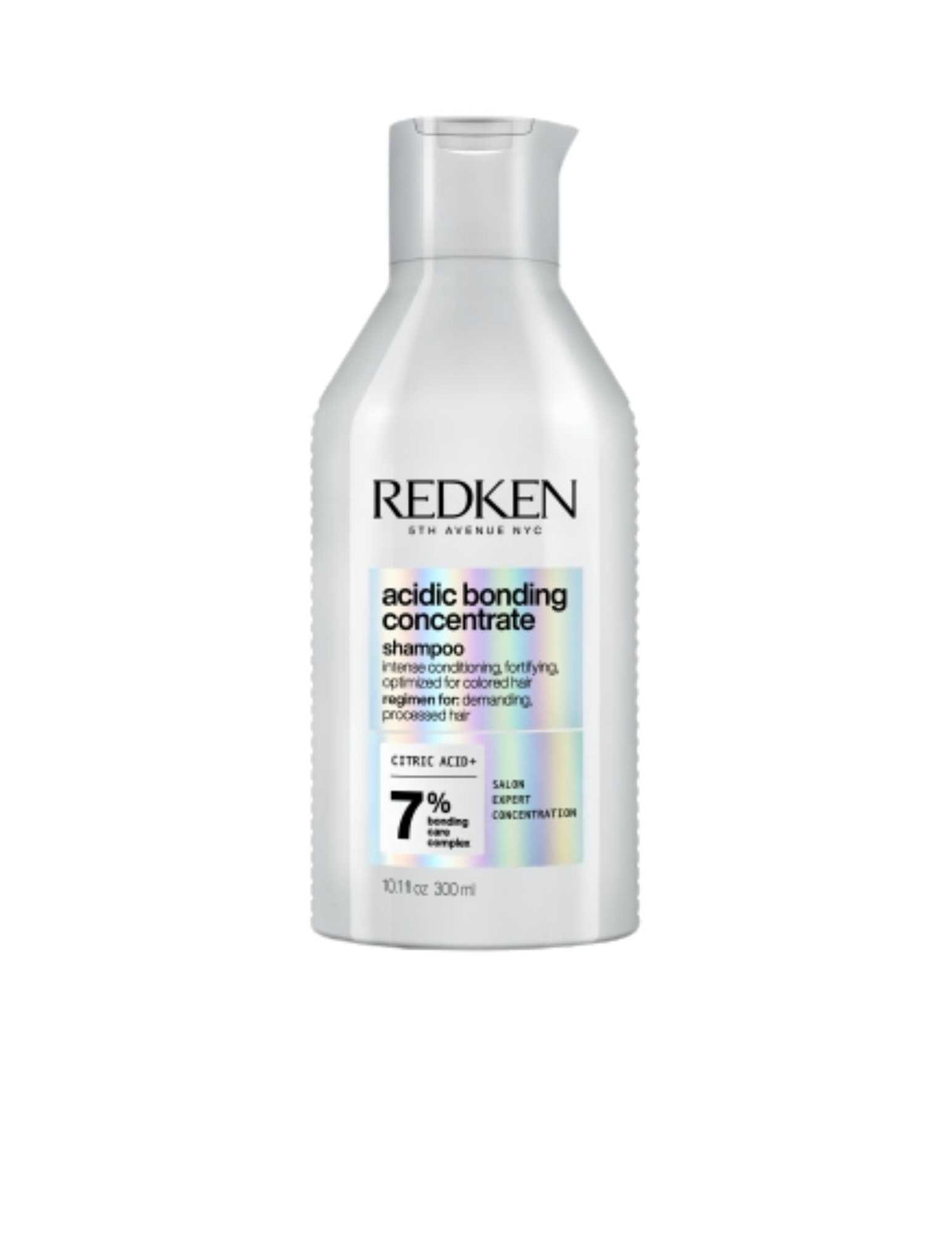 Redken Acidic Bonding Concentrate Shampoo bottle for damaged hair repair and strengthening.