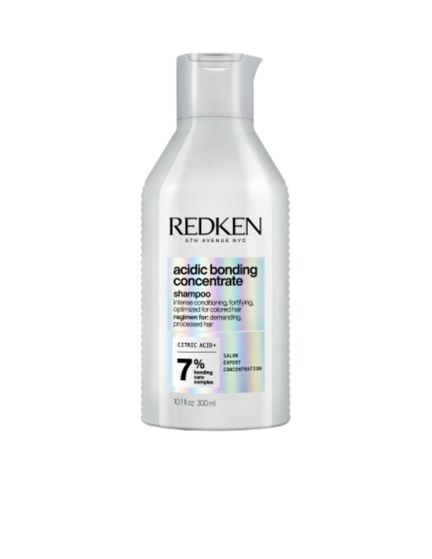 Redken Acidic Bonding Concentrate Shampoo bottle for damaged hair repair and strengthening.