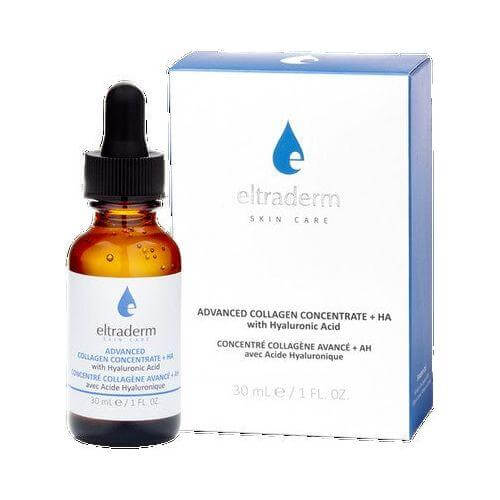 Advanced Collagen Concentrate +Ha serum with box, featuring marine collagen and hyaluronic acid for enhanced skin hydration and elasticity.