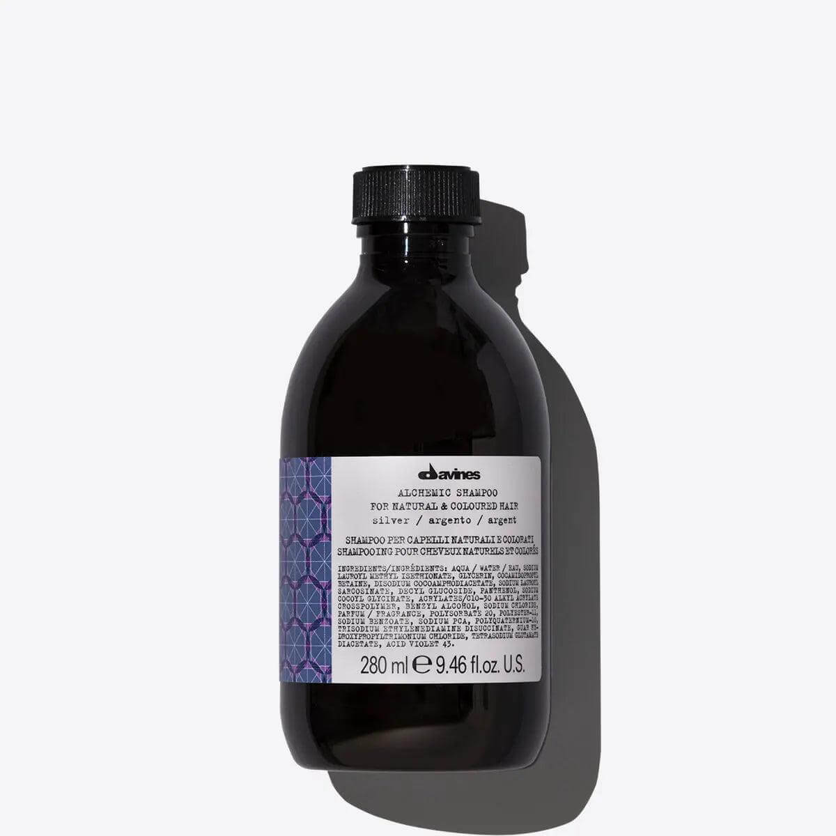 Alchemic Shampoo Silver bottle for cool blonde shades, 280 ml, enhances platinum tones.