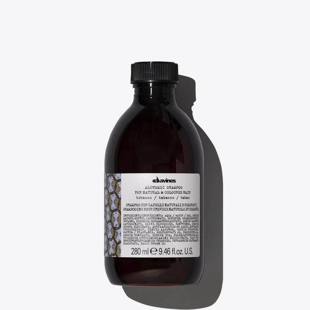 Alchemic Shampoo Tobacco bottle, color-enhancing for medium-to-light brown shades, enhances lighter brunette tones, 280 ml size
