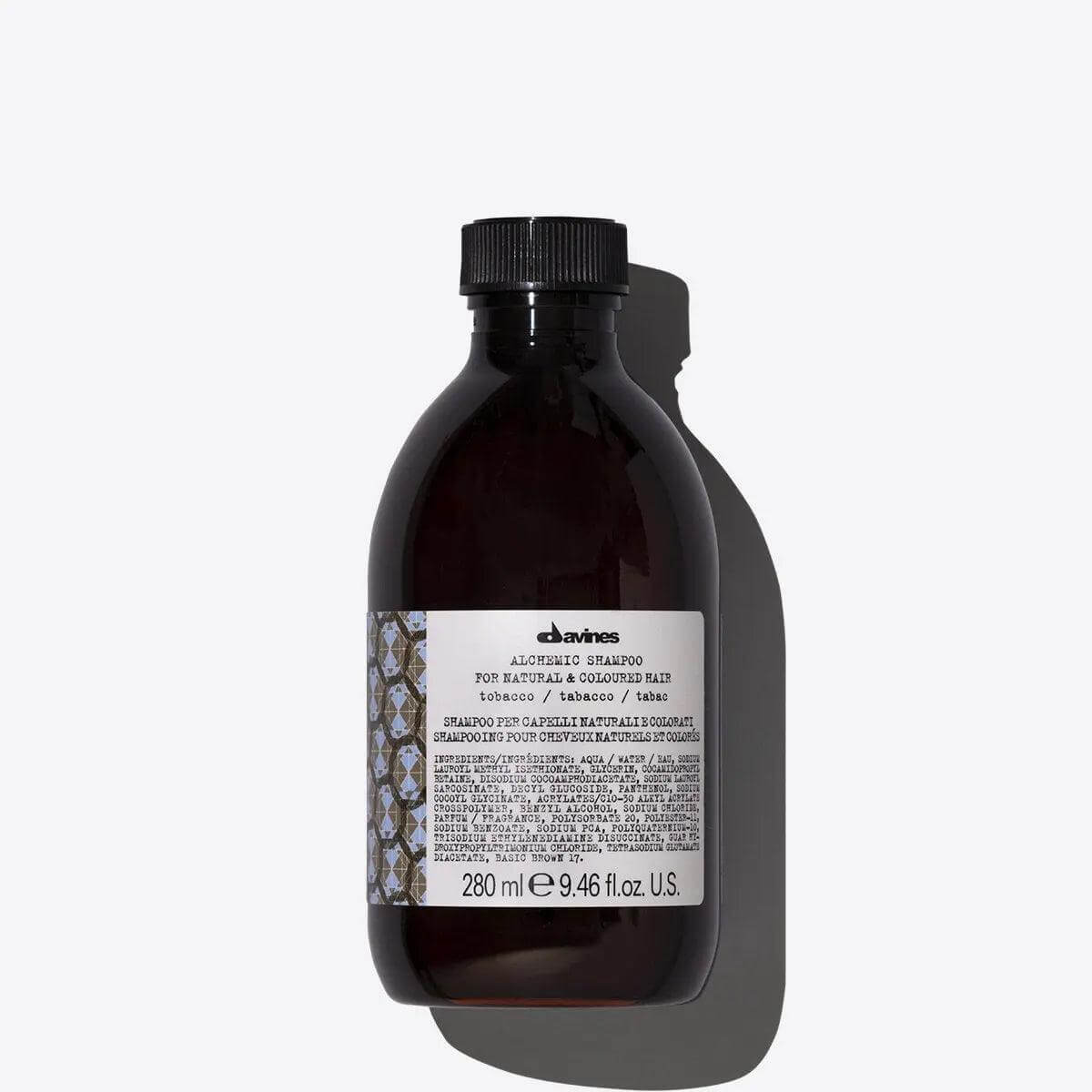 Alchemic Shampoo Tobacco bottle for enhancing medium-to-light brown hair color, 280mL, boosts brunette shades.