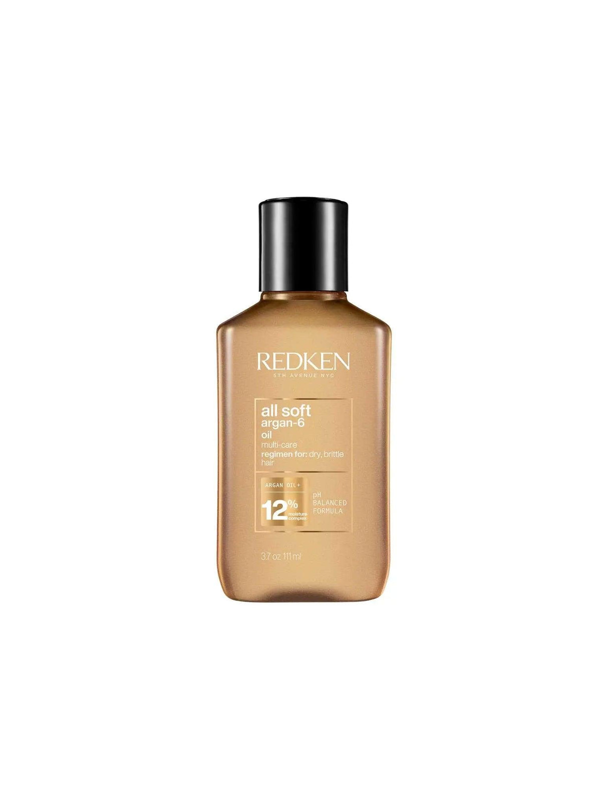 Redken All Soft Argan-6 Oil bottle for nourishing and softening dry, brittle hair, suitable for all hair types and textures.