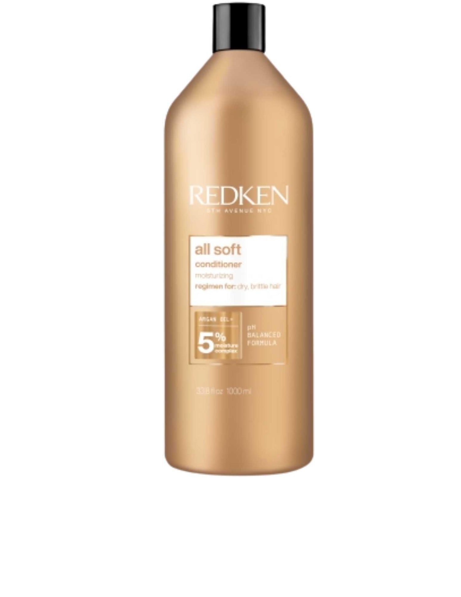 Redken All Soft Conditioner 1L bottle for dry, brittle hair, intense hydration, frizz control, and enhanced manageability.