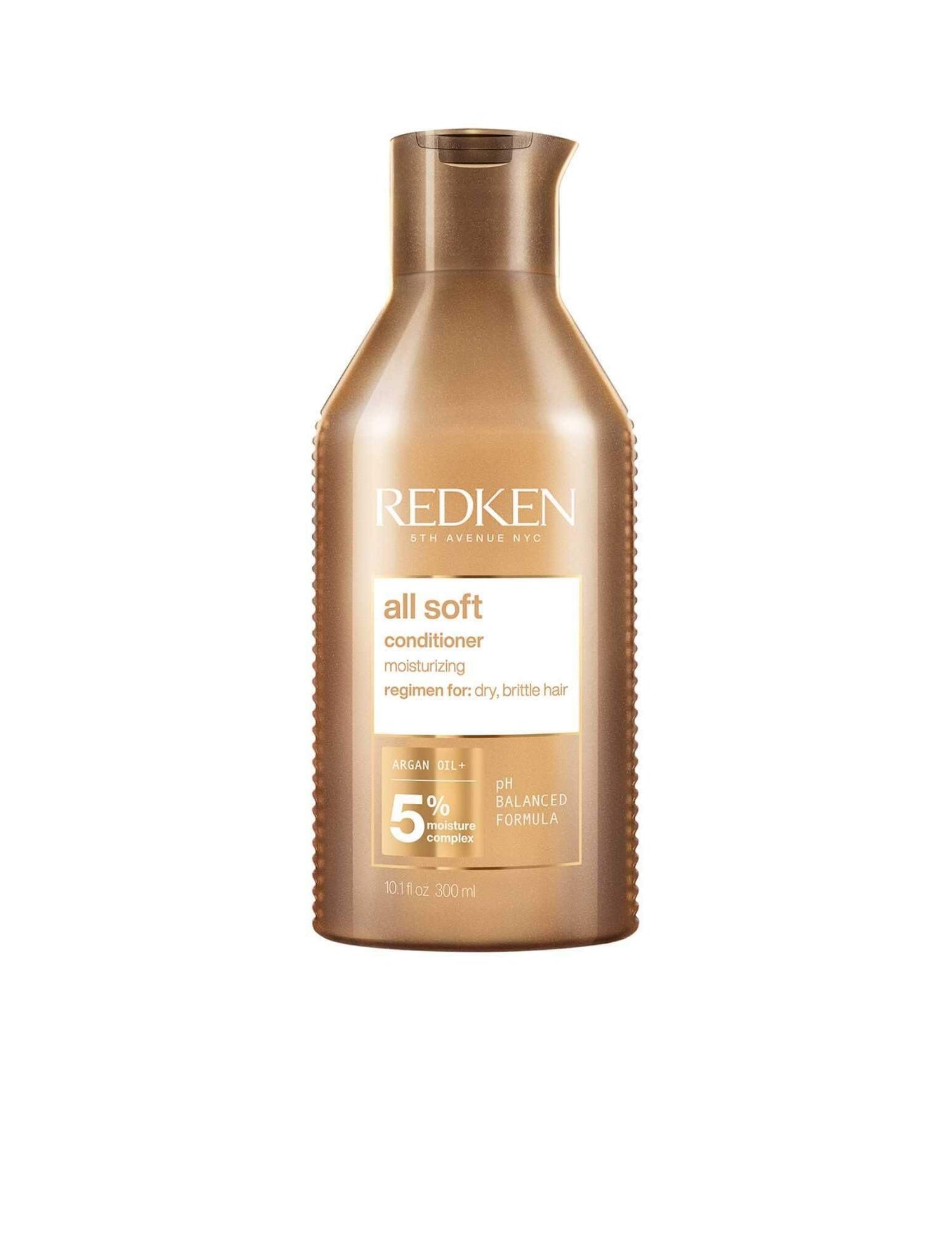 Redken All Soft Conditioner bottle for dry, brittle hair providing intense hydration, softness, and shine, 300ml size.