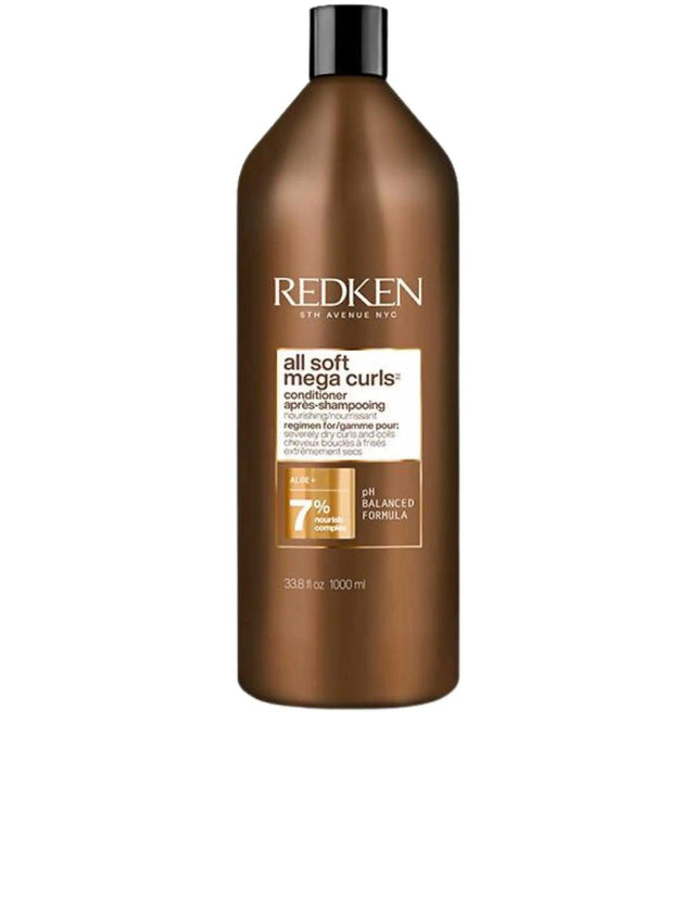 Redken All Soft Mega Curls Conditioner 1L bottle for hydrating and enhancing curly hair, suitable for all textures.