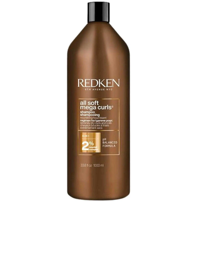 Redken All Soft Mega Curls Shampoo 1L bottle for nourishing and defining curly, wavy hair, combating dryness and frizz.