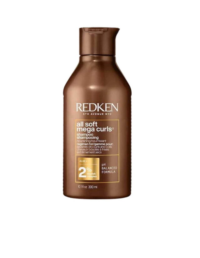 Redken All Soft Mega Curls Shampoo bottle for nourishing and hydrating curly hair, 300ml.