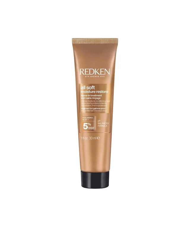 Redken All Soft Moisture Restore deep conditioning treatment for dry, brittle hair, providing intense hydration and frizz control.