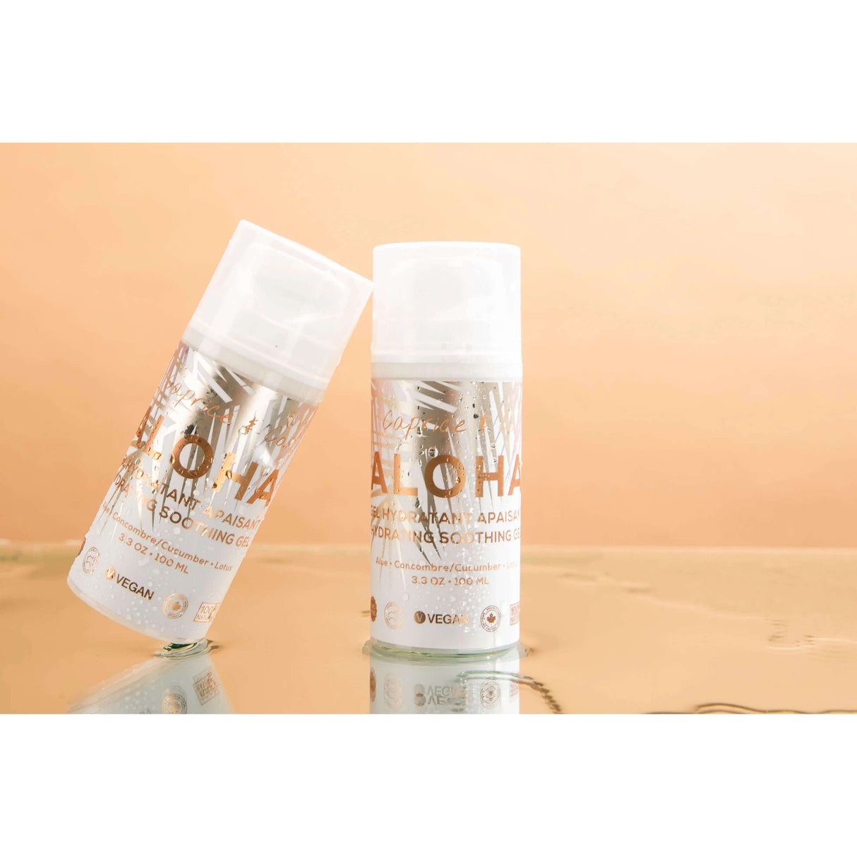 Aloha Aloe + Lotus Soothing Gel 100ml bottles, hydrating and calming skincare with aloe vera and GMO-free hydrosols, no added scents.