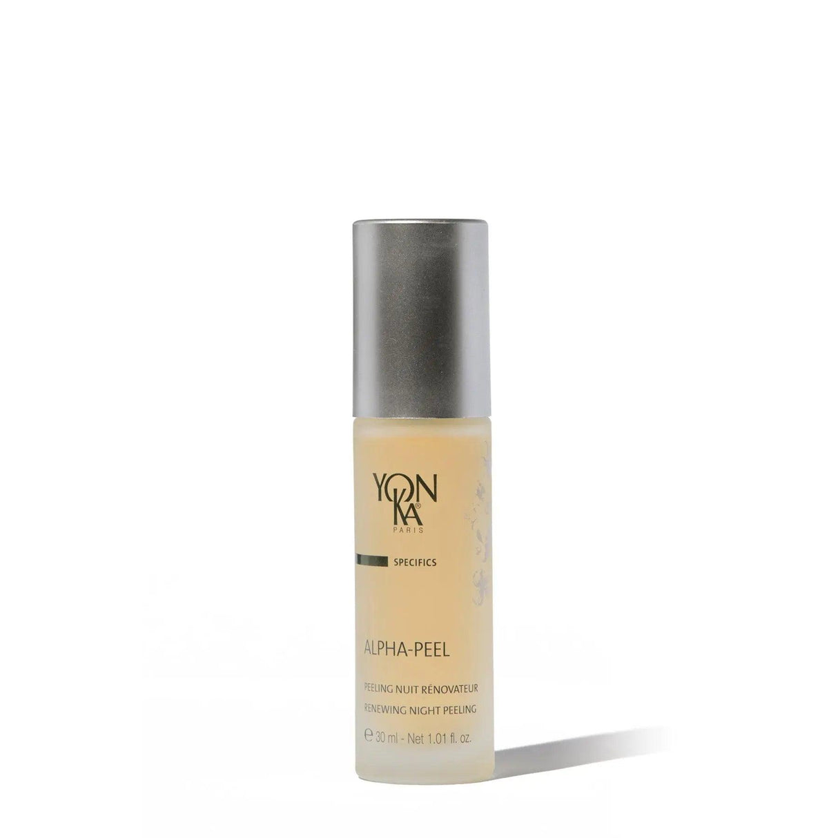 YonKa Alpha-Peel exfoliating treatment bottle for smoother, radiant skin; tackles dullness and fine lines. Suitable for most skin types.