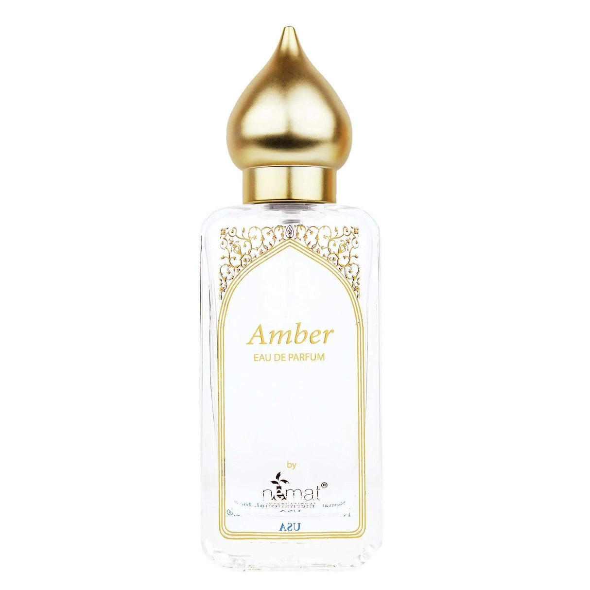 Amber Eau De Parfum Spray 50ml in elegant bottle with gold cap and eco-friendly packaging by Nemat.